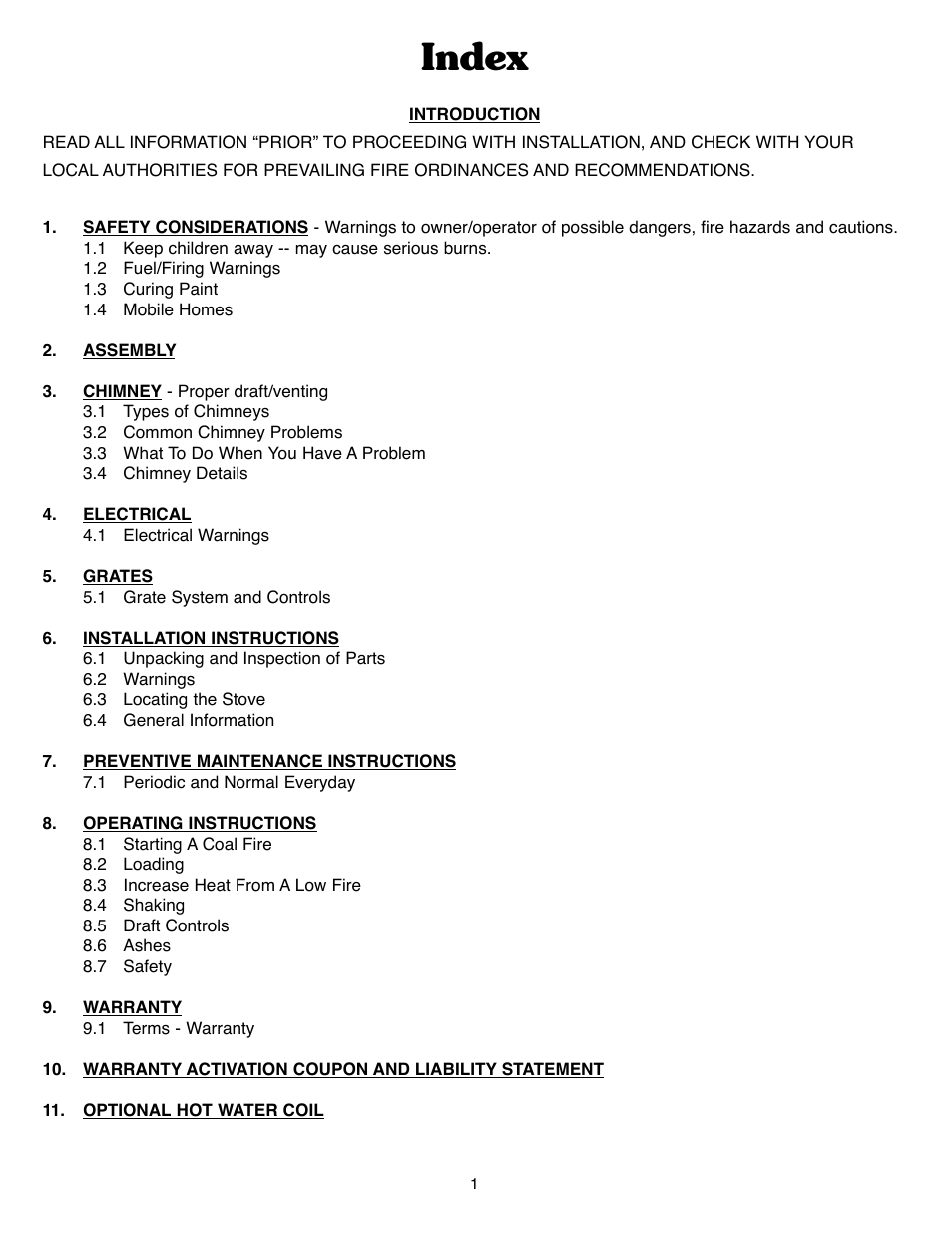 Index | Harman Stove Company II User Manual | Page 3 / 15