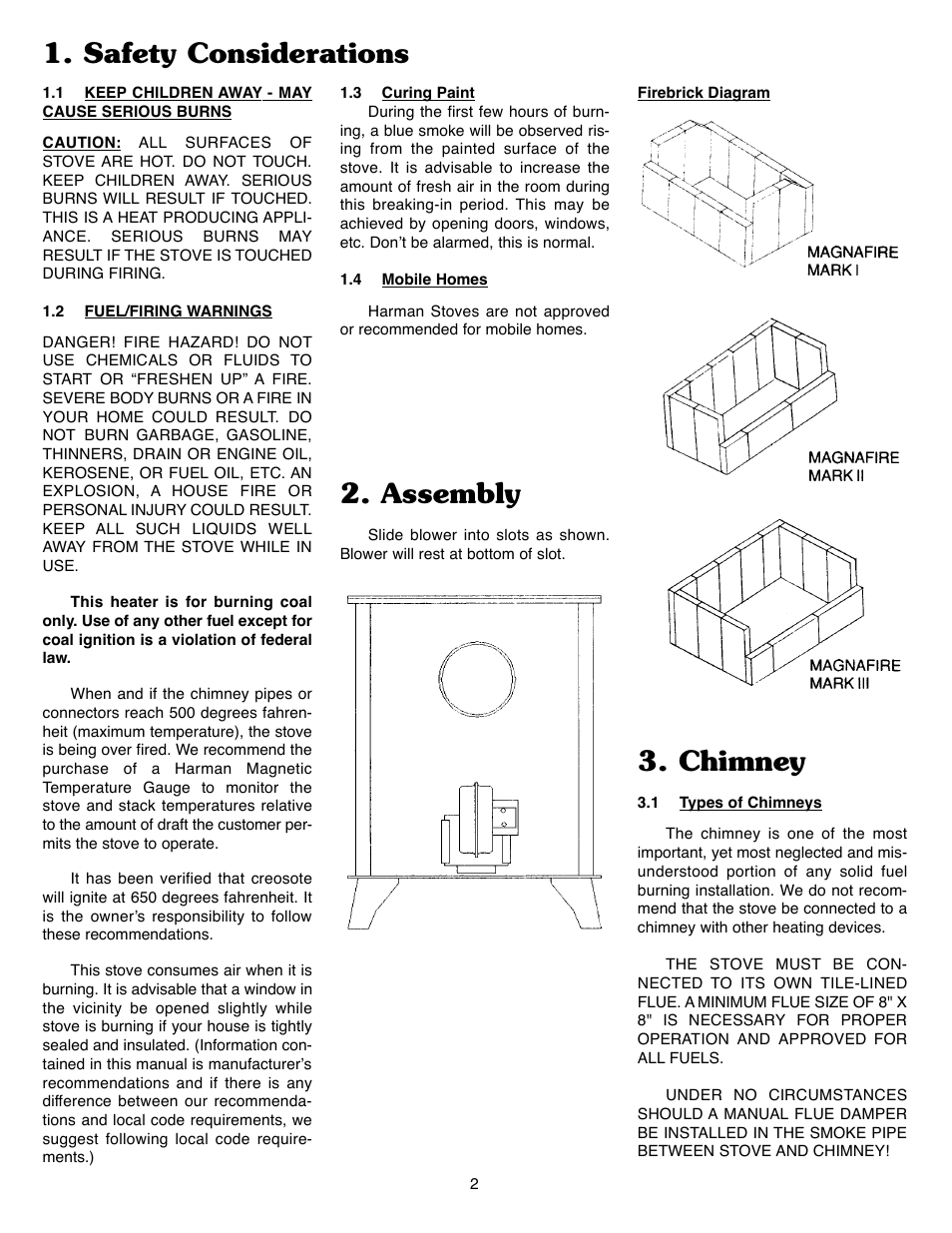 Assembly, Chimney, Safety considerations | Harman Stove Company II User Manual | Page 4 / 15