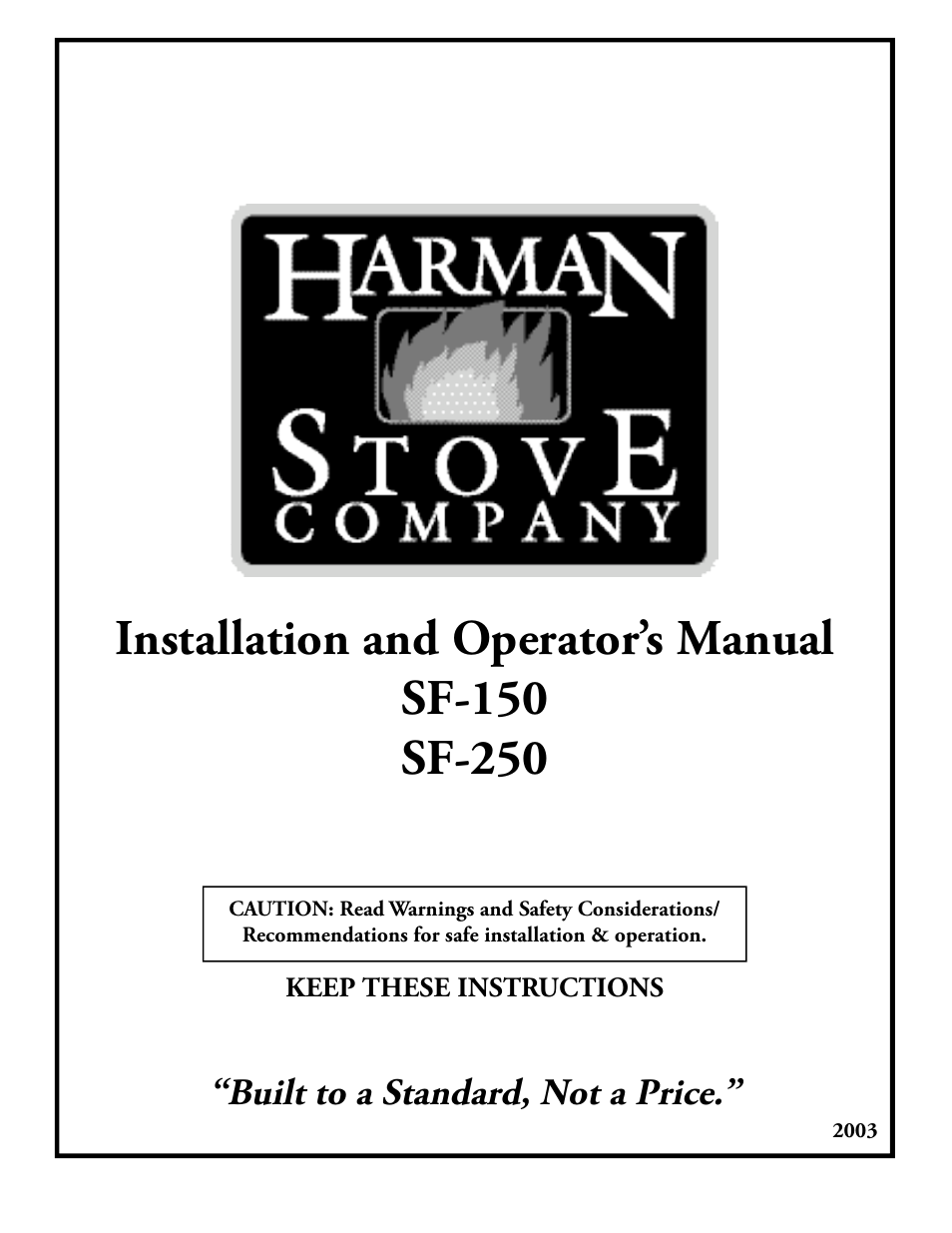 Harman Stove Company SF-150 SF-250 User Manual | 19 pages