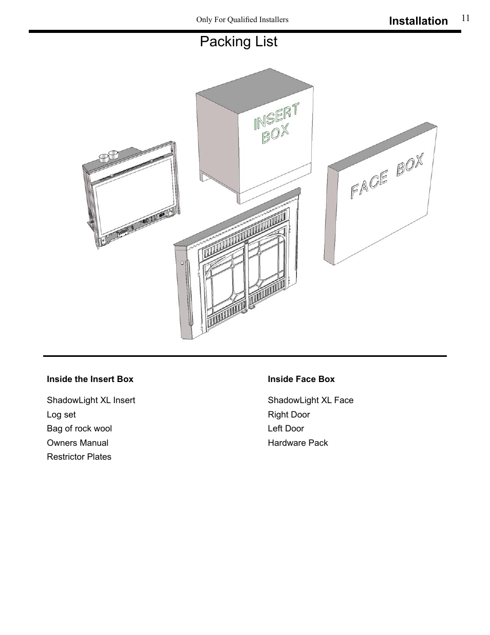 Packing list | Harman Stove Company XL User Manual | Page 11 / 34