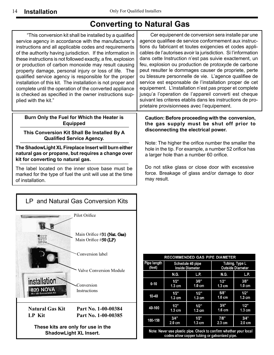 Converting to natural gas, Installation, Lp and natural gas conversion kits | Harman Stove Company XL User Manual | Page 14 / 34
