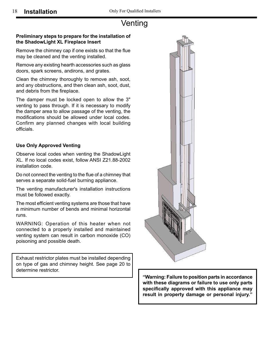Venting, Installation | Harman Stove Company XL User Manual | Page 18 / 34