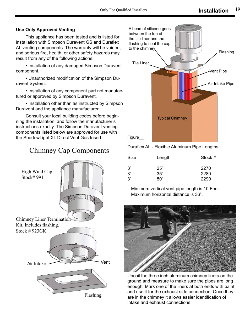Chimney cap components, Installation | Harman Stove Company XL User Manual | Page 19 / 34