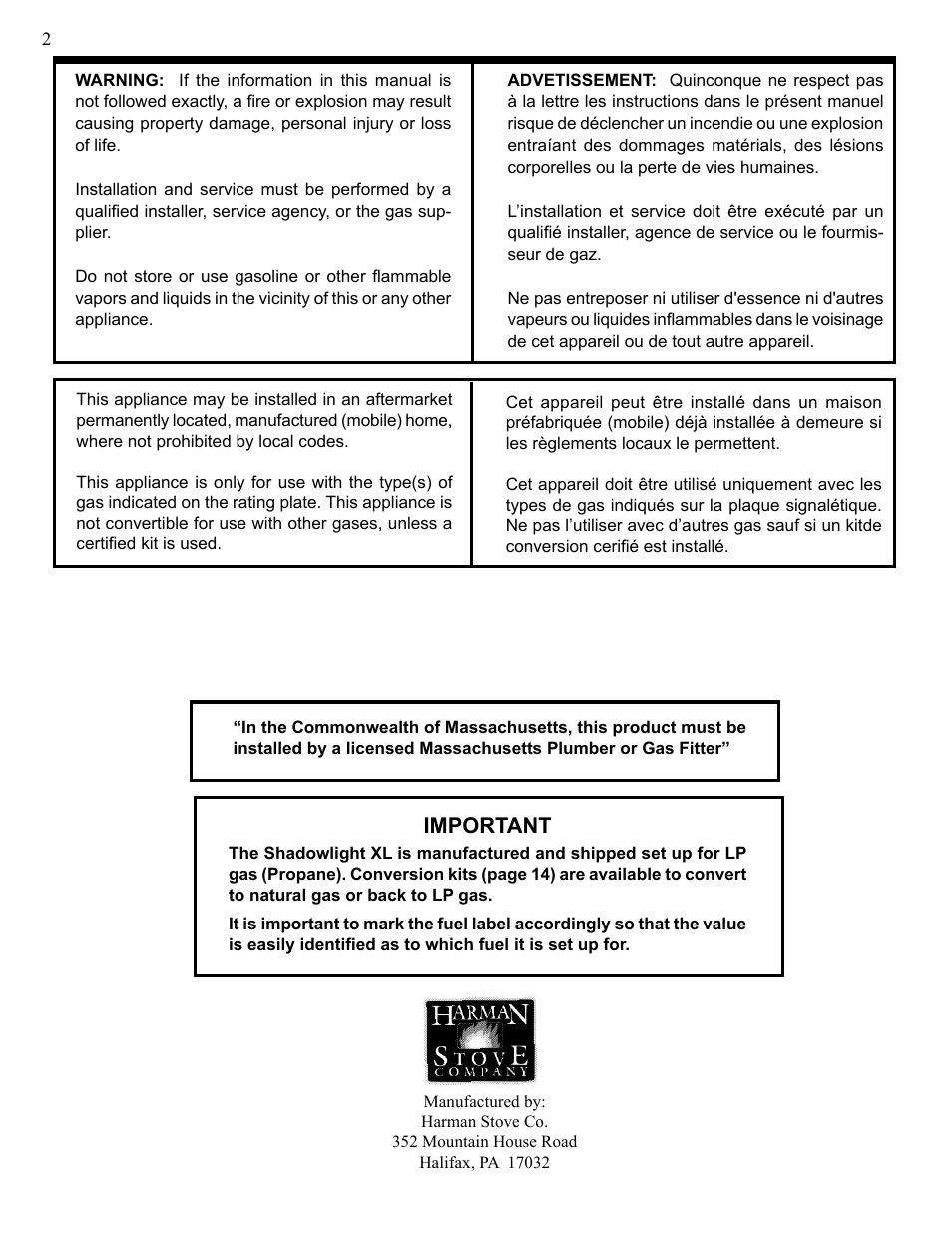 Important | Harman Stove Company XL User Manual | Page 2 / 34