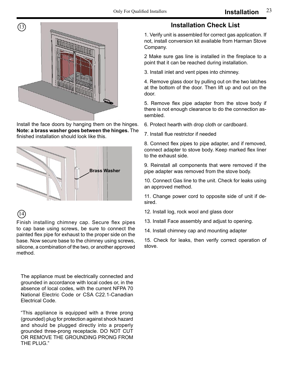 Installation, Installation check list | Harman Stove Company XL User Manual | Page 23 / 34