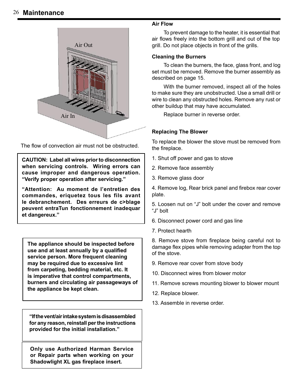 Maintenance | Harman Stove Company XL User Manual | Page 26 / 34