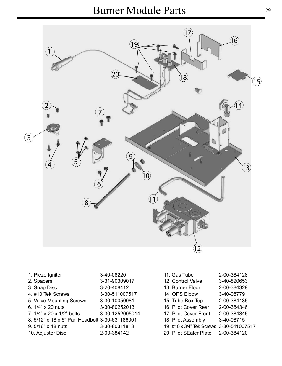 Burner module parts | Harman Stove Company XL User Manual | Page 29 / 34
