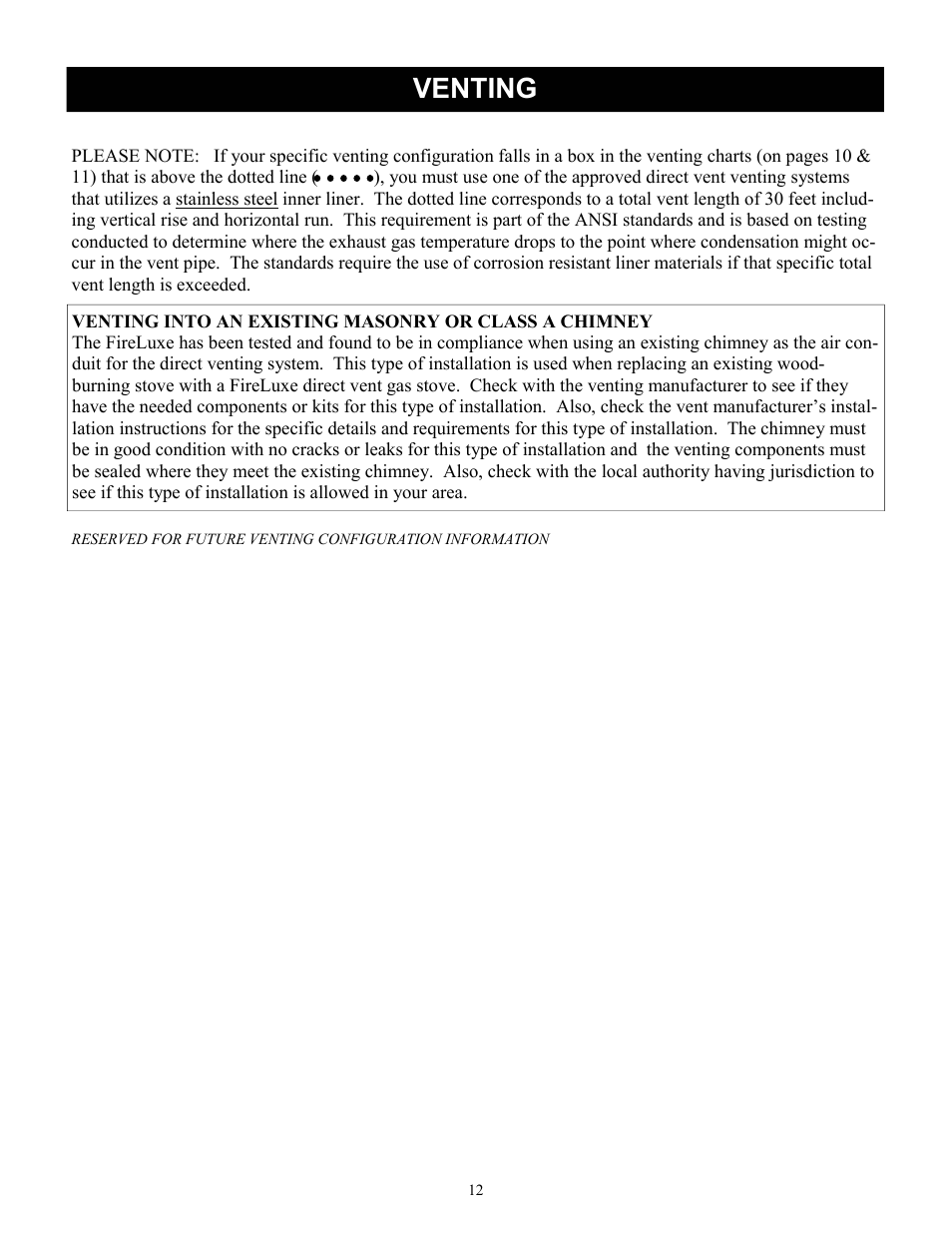 Venting | Harman Stove Company FireLuxe Direct Vent Gas Stove With Top Cooking Burner System User Manual | Page 12 / 32