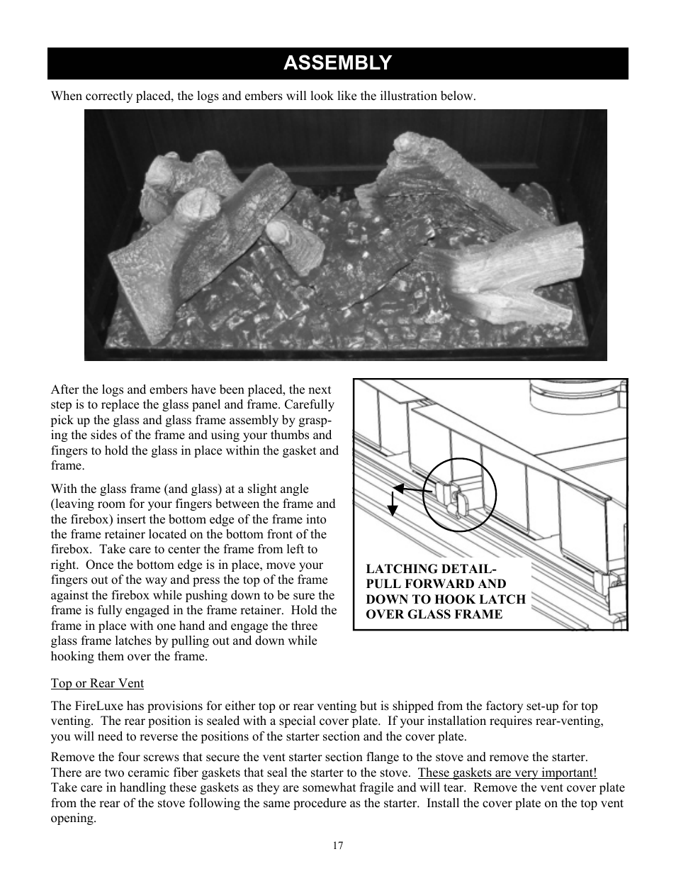 Assembly | Harman Stove Company FireLuxe Direct Vent Gas Stove With Top Cooking Burner System User Manual | Page 17 / 32