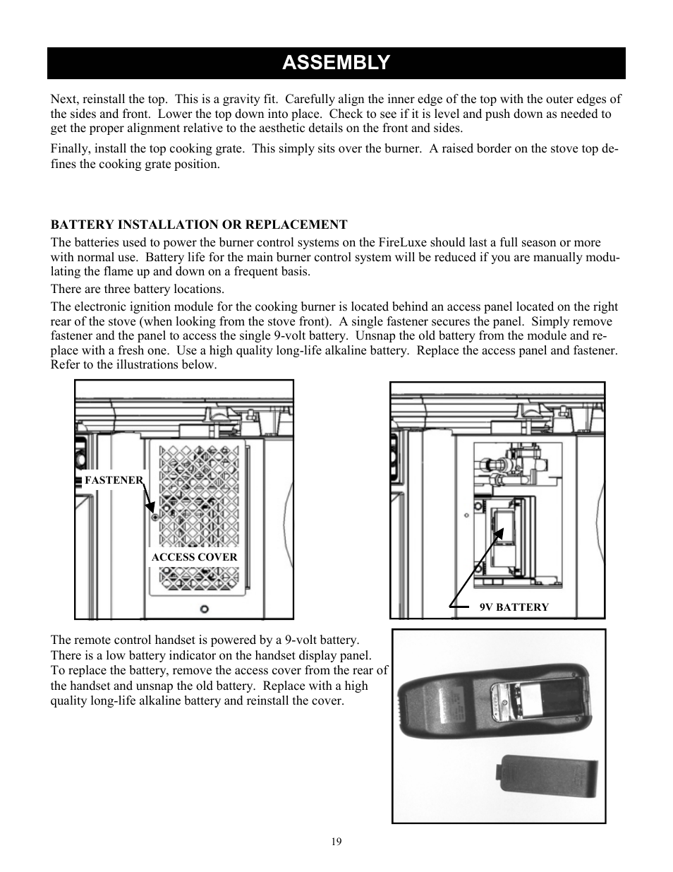 Assembly | Harman Stove Company FireLuxe Direct Vent Gas Stove With Top Cooking Burner System User Manual | Page 19 / 32