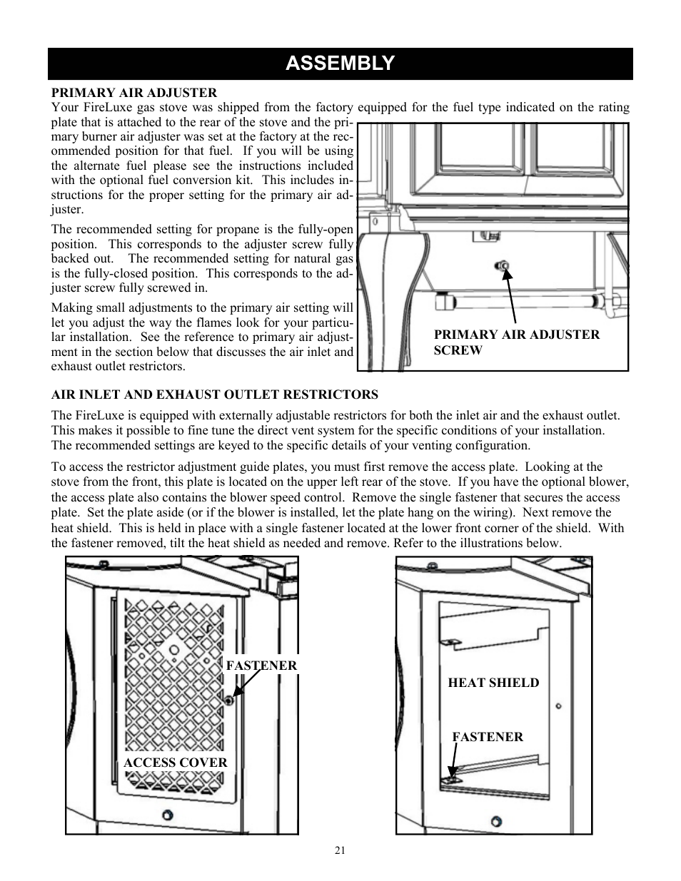 Assembly | Harman Stove Company FireLuxe Direct Vent Gas Stove With Top Cooking Burner System User Manual | Page 21 / 32