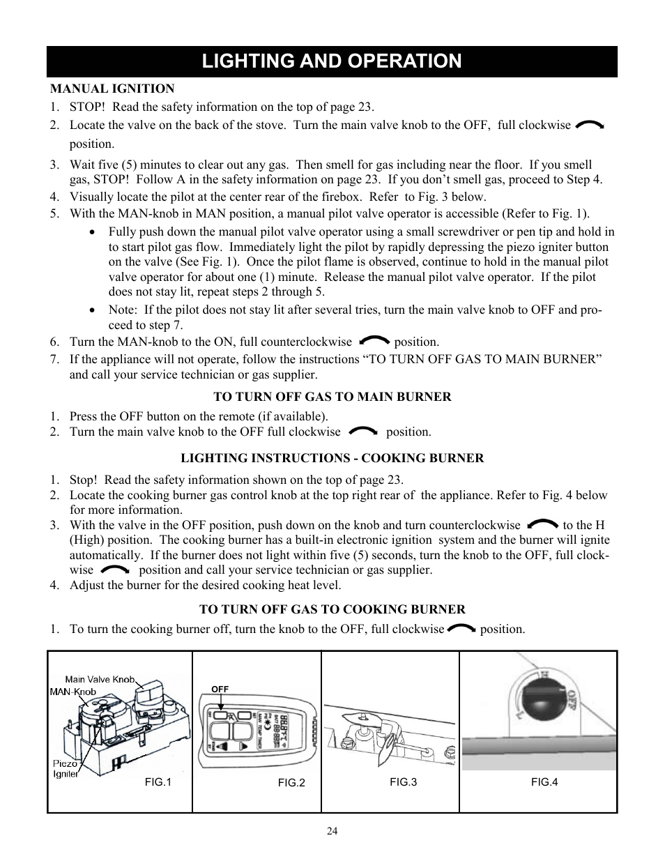 Lighting and operation | Harman Stove Company FireLuxe Direct Vent Gas Stove With Top Cooking Burner System User Manual | Page 24 / 32