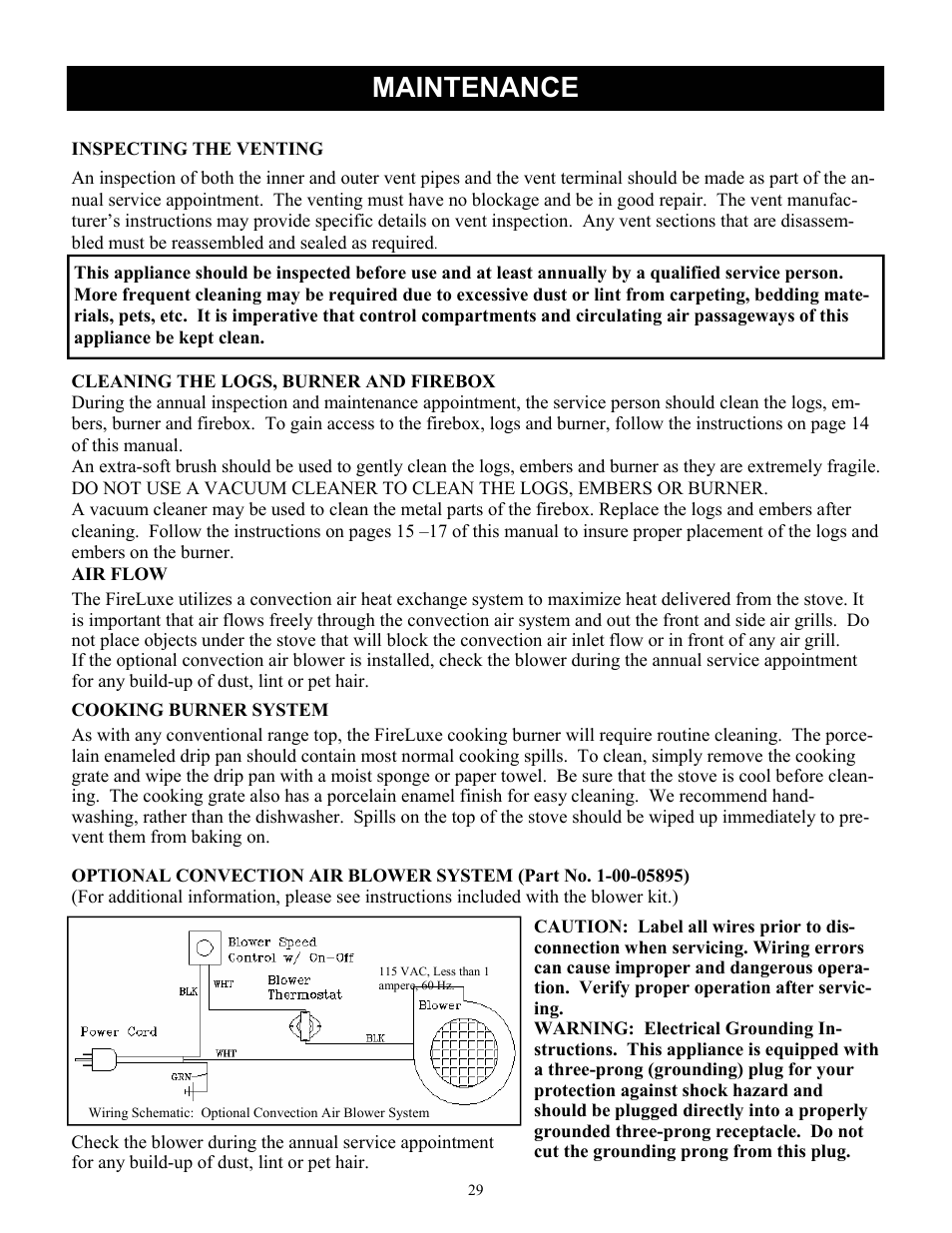 Maintenance | Harman Stove Company FireLuxe Direct Vent Gas Stove With Top Cooking Burner System User Manual | Page 29 / 32