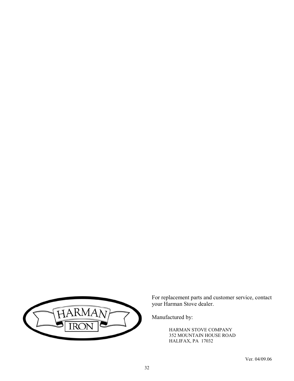 Harman Stove Company FireLuxe Direct Vent Gas Stove With Top Cooking Burner System User Manual | Page 32 / 32
