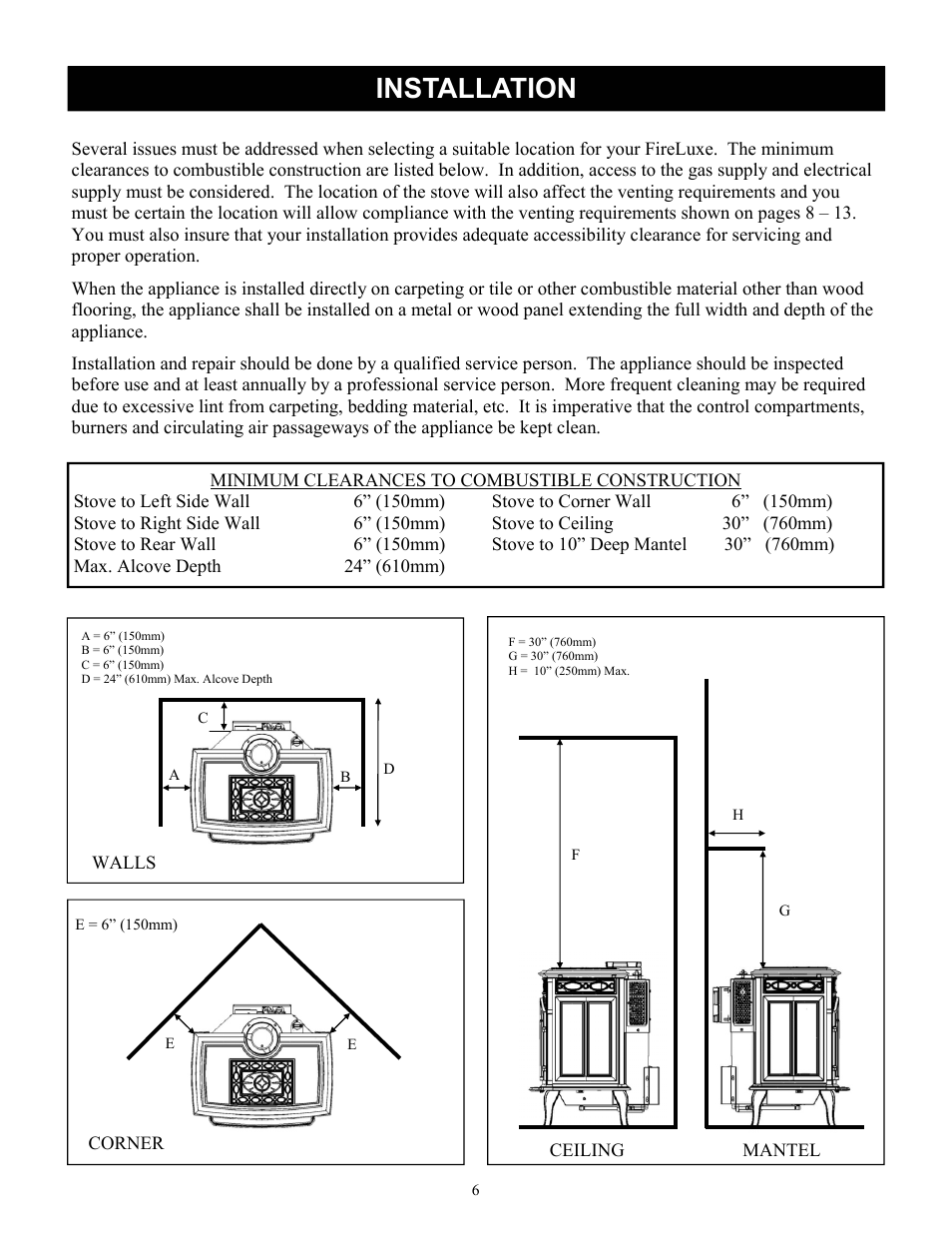 Installation | Harman Stove Company FireLuxe Direct Vent Gas Stove With Top Cooking Burner System User Manual | Page 6 / 32
