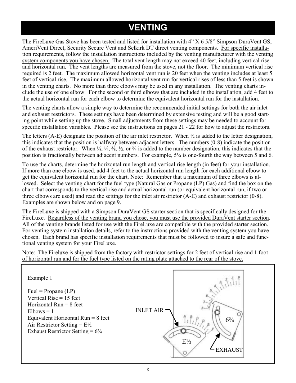 Venting | Harman Stove Company FireLuxe Direct Vent Gas Stove With Top Cooking Burner System User Manual | Page 8 / 32