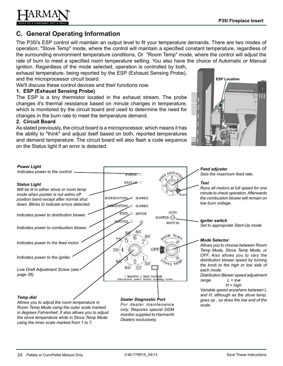 C. general operating information | Harman Stove Company P35I User Manual | Page 24 / 50