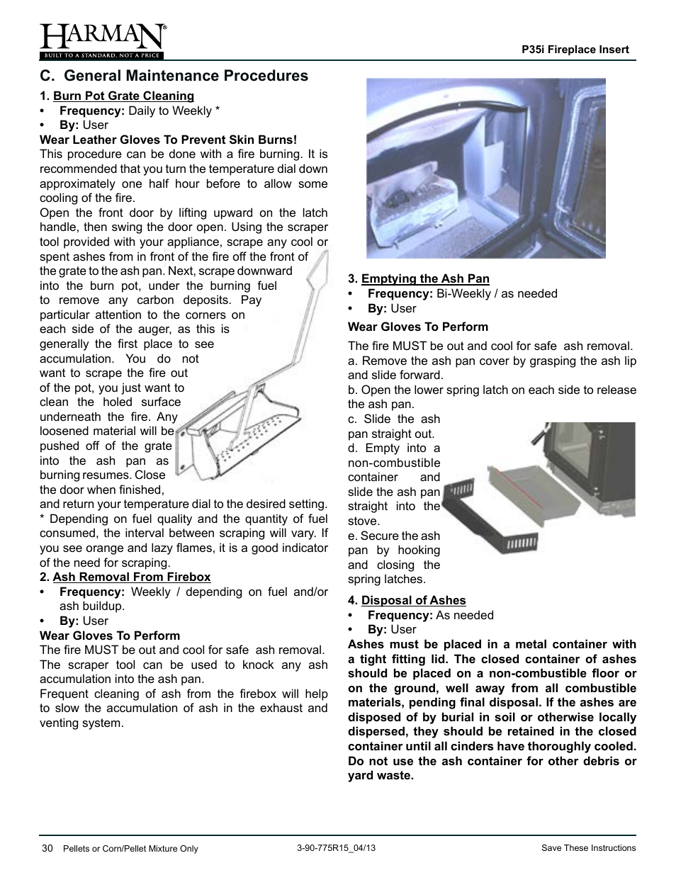 C. general maintenance procedures | Harman Stove Company P35I User Manual | Page 30 / 50