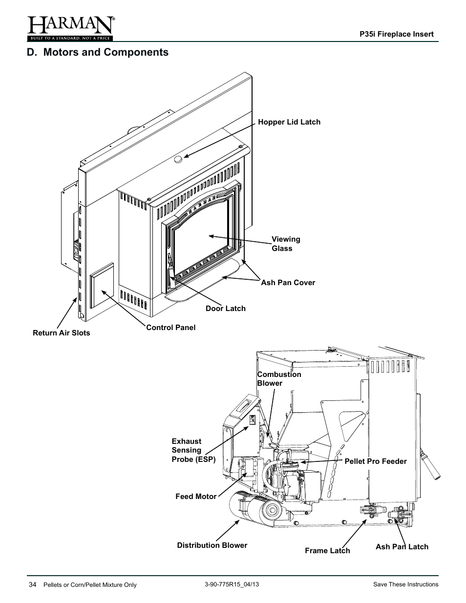 D. motors and components | Harman Stove Company P35I User Manual | Page 34 / 50