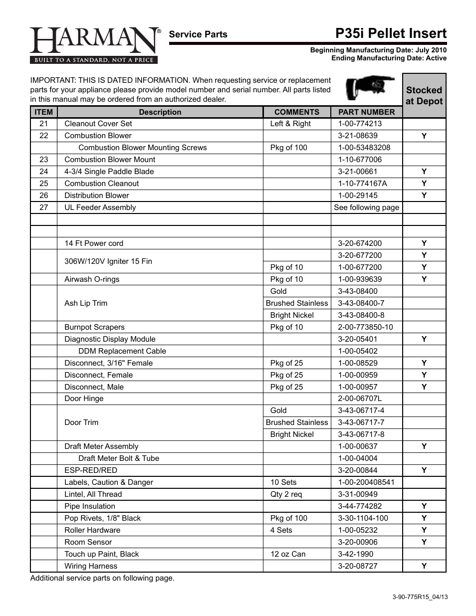 P35i pellet insert | Harman Stove Company P35I User Manual | Page 43 / 50