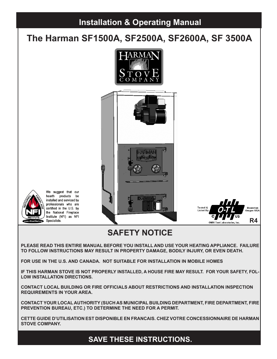 Harman Stove Company SF2600A User Manual | 20 pages