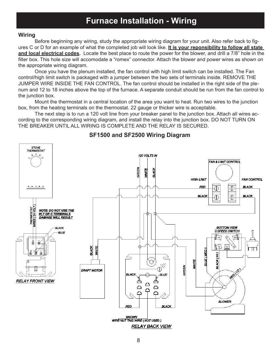 Furnace installation - wiring | Harman Stove Company SF2600A User Manual | Page 8 / 20