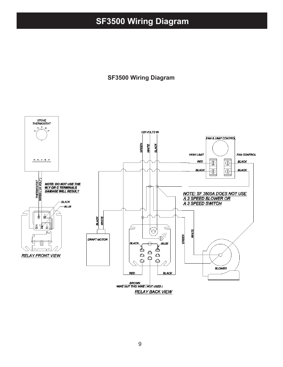 Sf3500 wiring diagram | Harman Stove Company SF2600A User Manual | Page 9 / 20