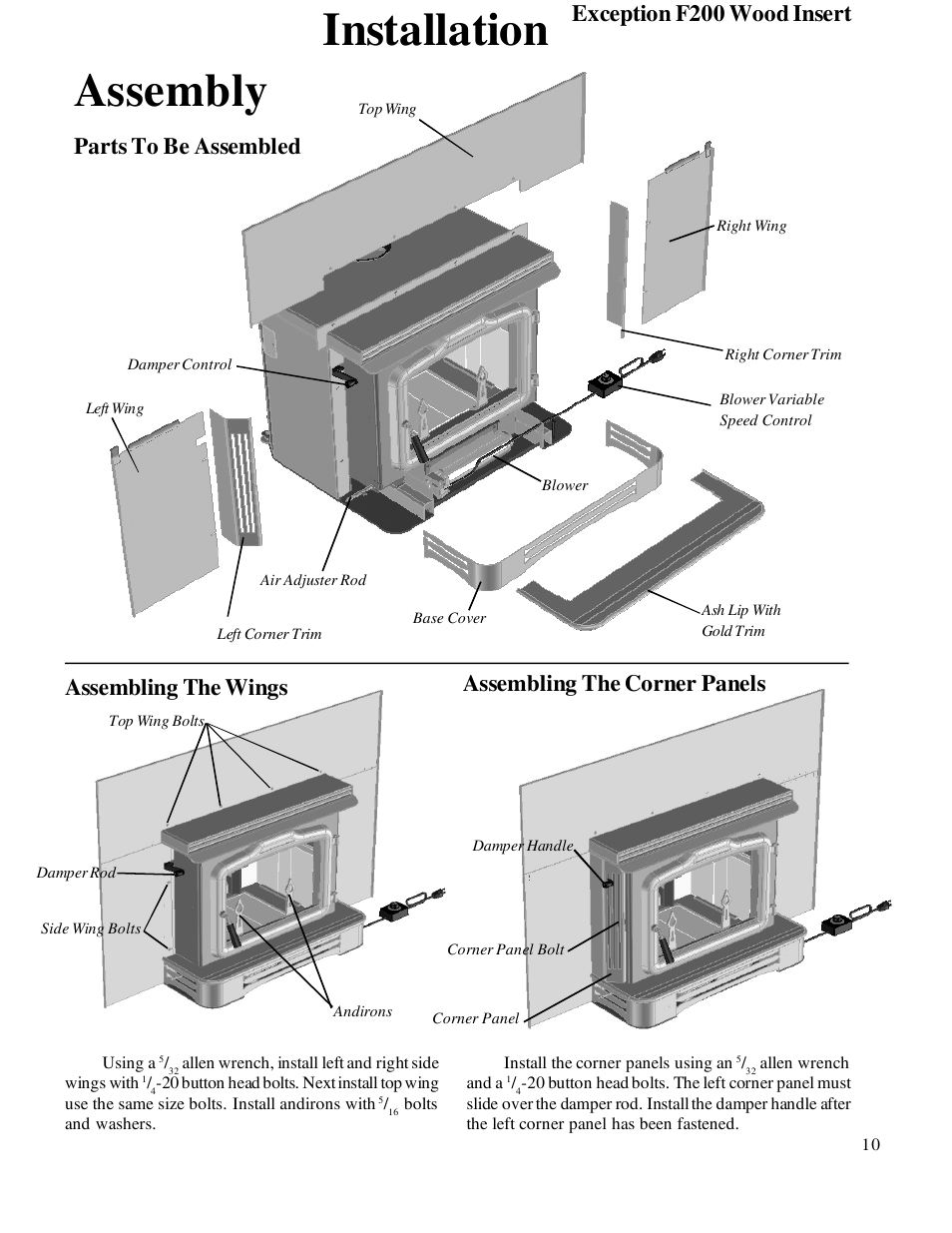 Installation assembly, Exception f200 wood insert | Harman Stove Company R7R1 Exception Wood Fireplace User Manual | Page 10 / 16