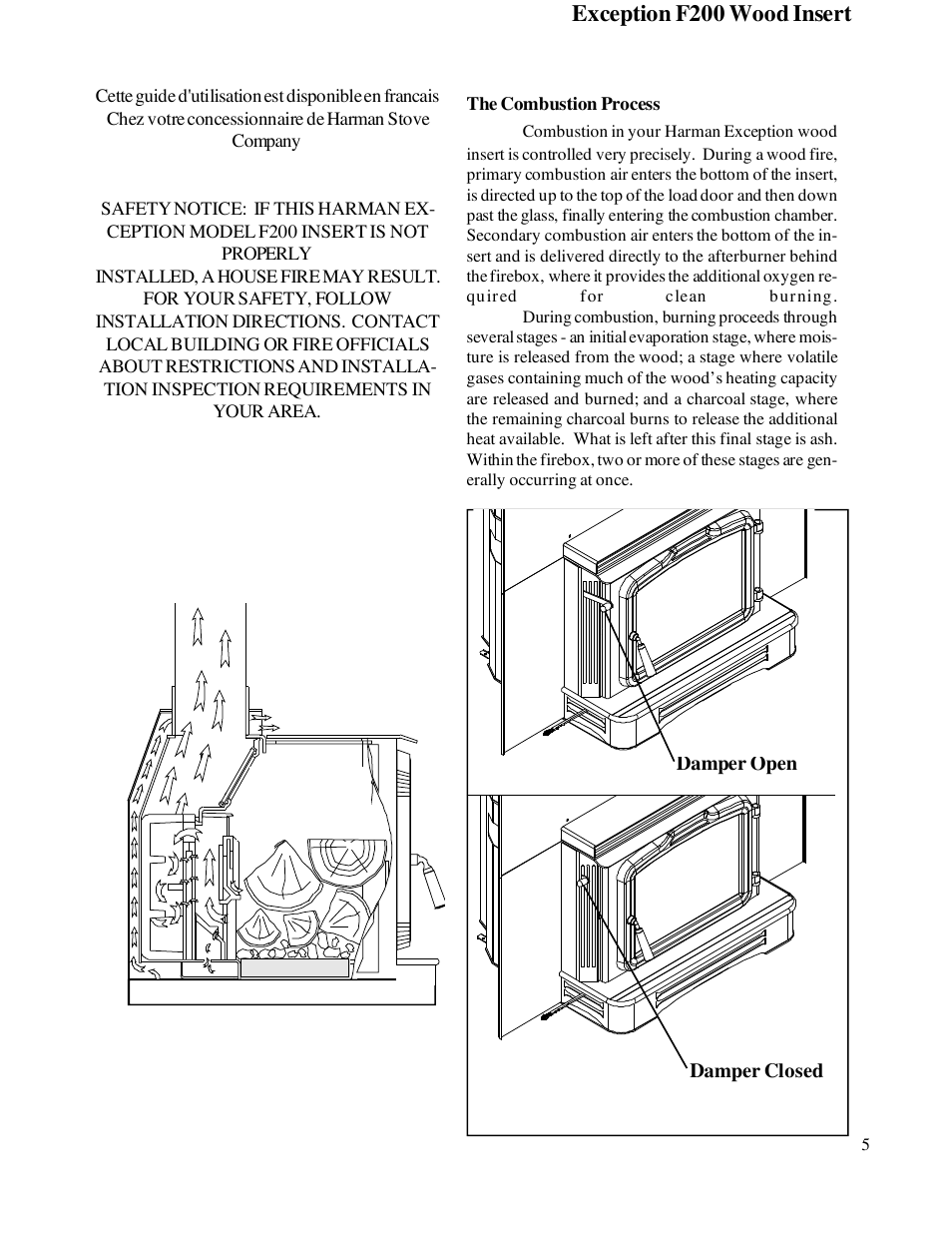 Exception f200 wood insert | Harman Stove Company R7R1 Exception Wood Fireplace User Manual | Page 5 / 16