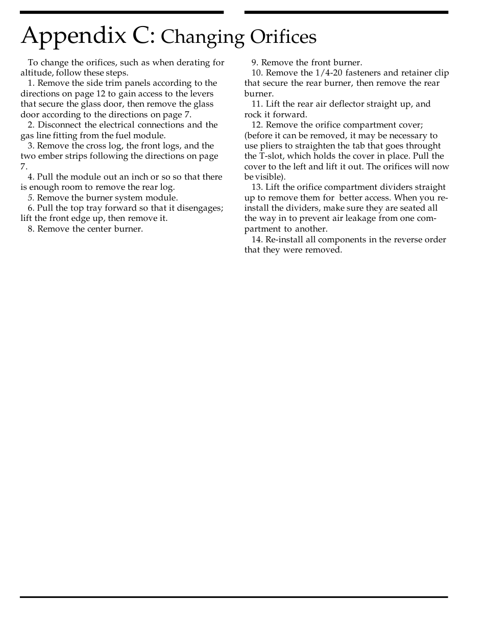 Appendix c, Changing orifices | Harman Stove Company 828i User Manual | Page 17 / 23