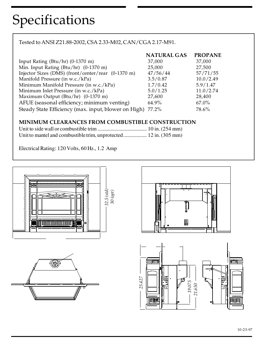 Specifications | Harman Stove Company 828i User Manual | Page 22 / 23