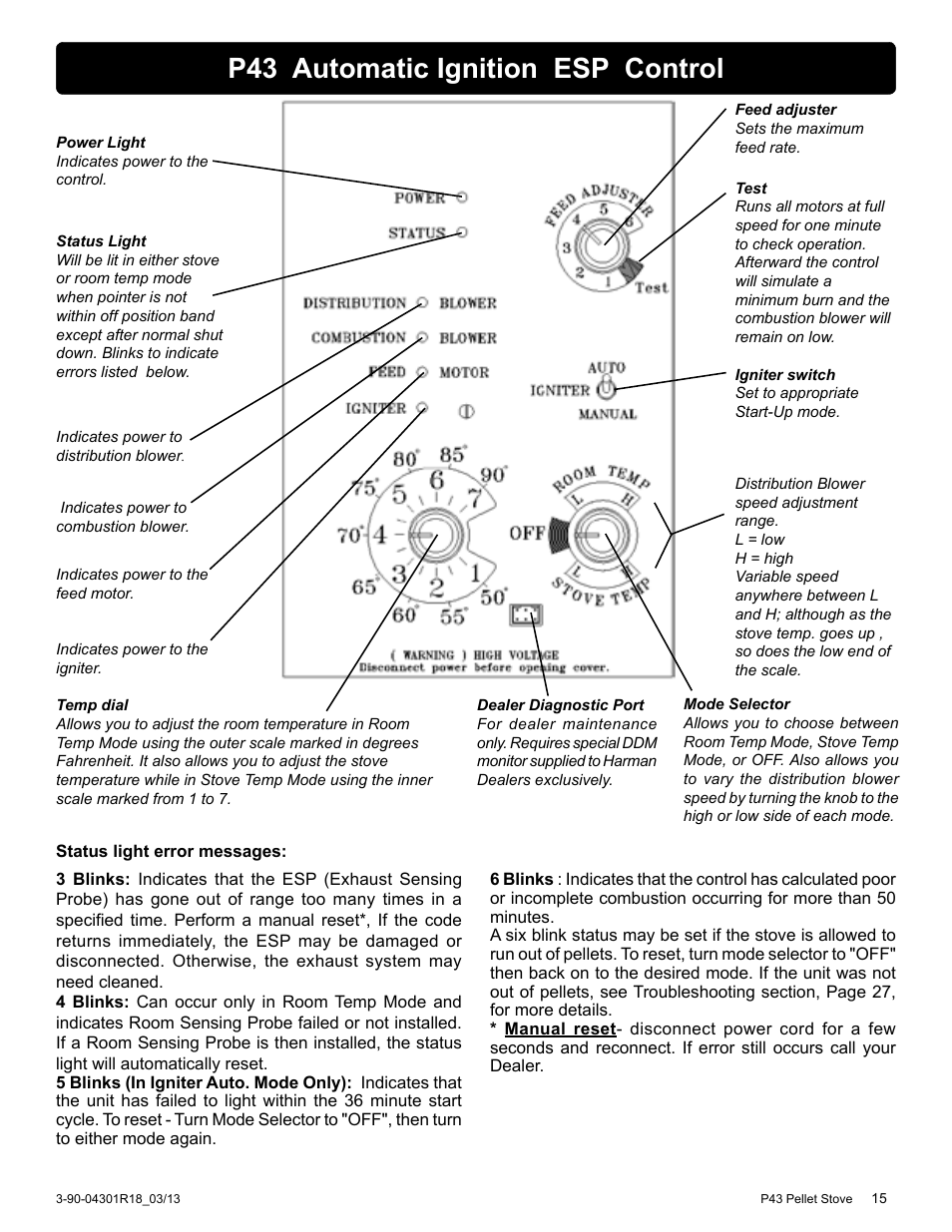 P43 automatic ignition esp control | Harman Stove Company Harman Pellet P43 User Manual | Page 15 / 40