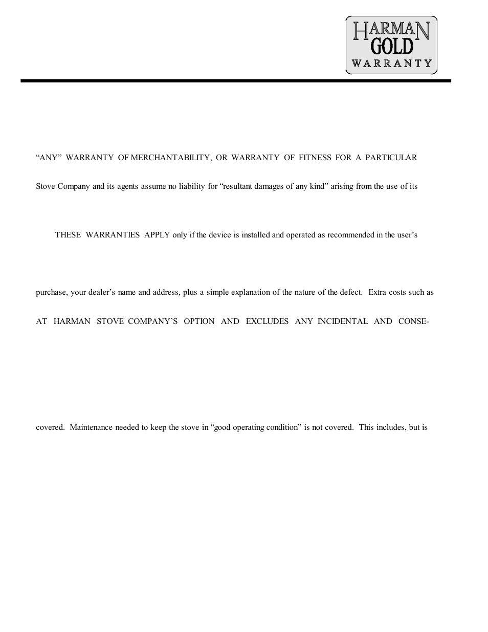 1 year limited warranty (commercial) | Harman Stove Company Harman Stove The Harman Magnum Stoker User Manual | Page 23 / 23