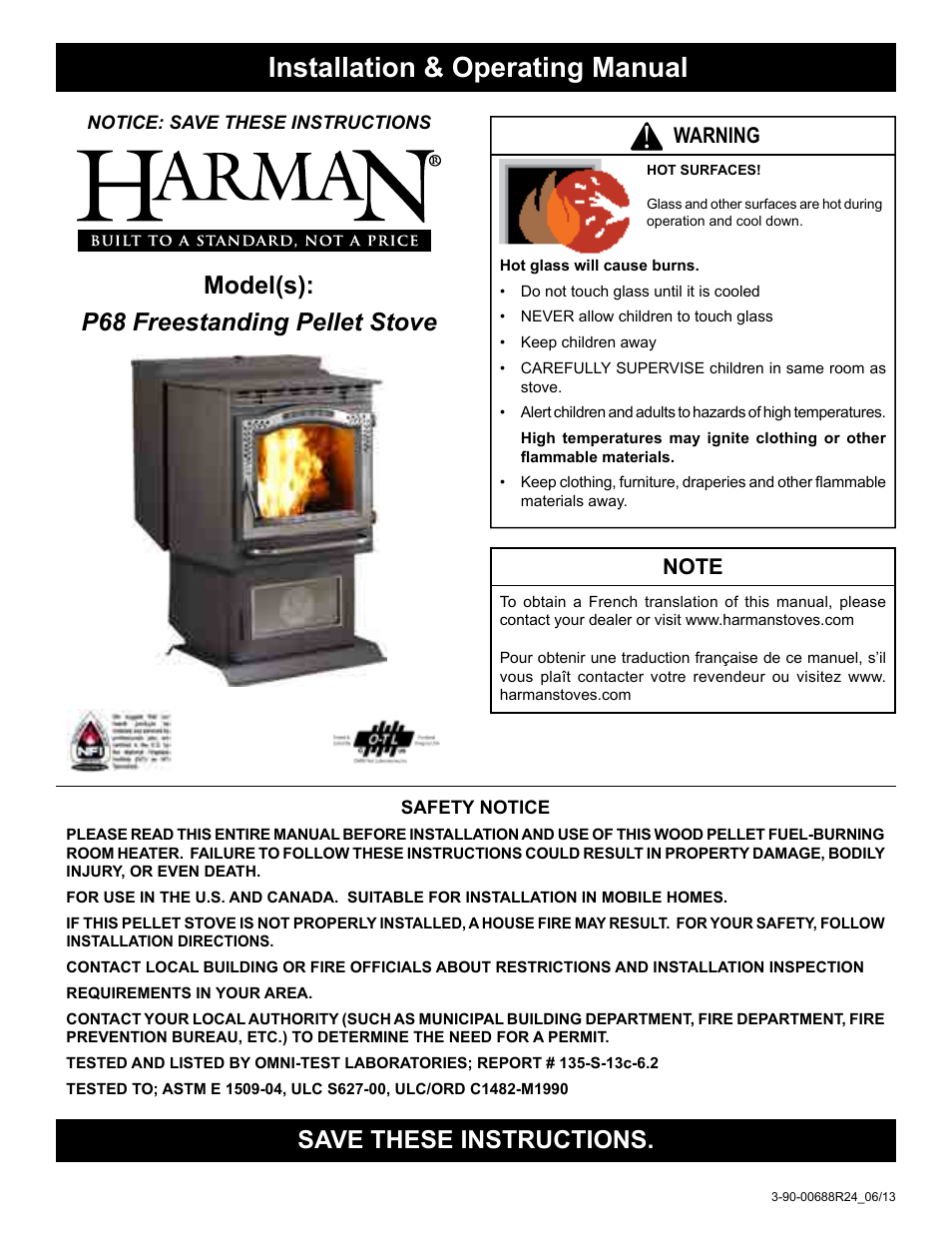 Harman Stove Company HARMAN P68 User Manual | 42 pages