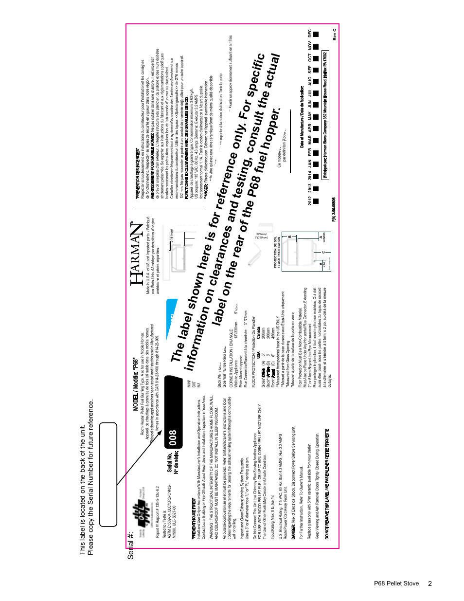 Serial, P68 pellet stove, Model / modéle: "p68 | Harman Stove Company HARMAN P68 User Manual | Page 2 / 42