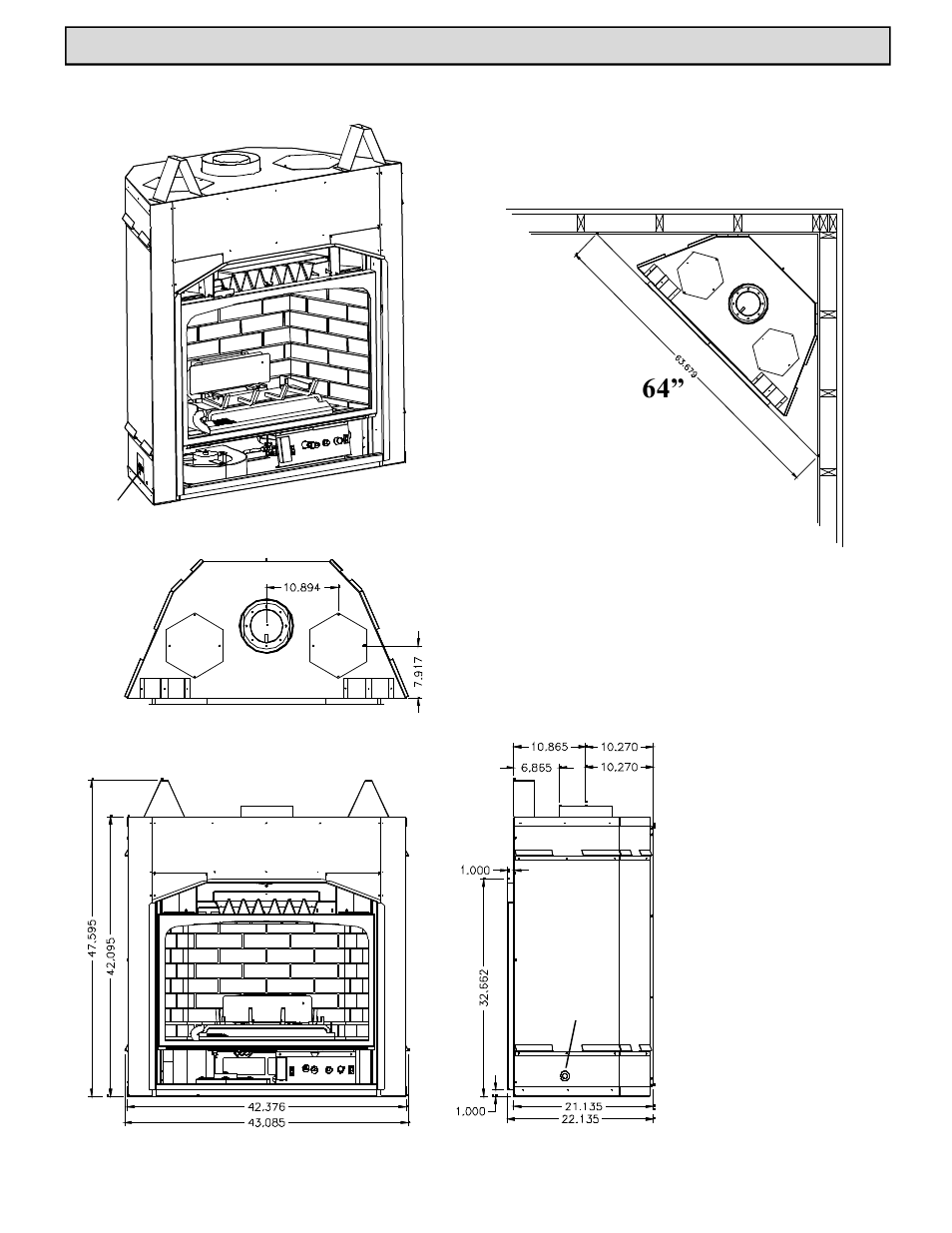 Specifications, 64” top vent | Harman Stove Company HB 38 DV User Manual | Page 11 / 46