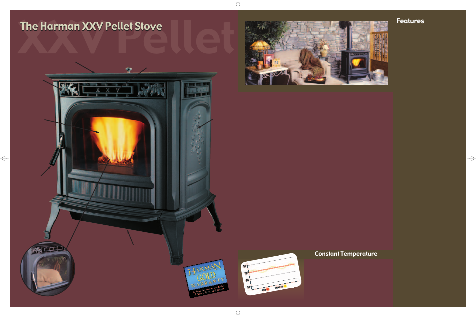 Xxv pellet, The harman xxv pellet stove, Features | Constant temperature | Harman Stove Company XXV User Manual | Page 2 / 2