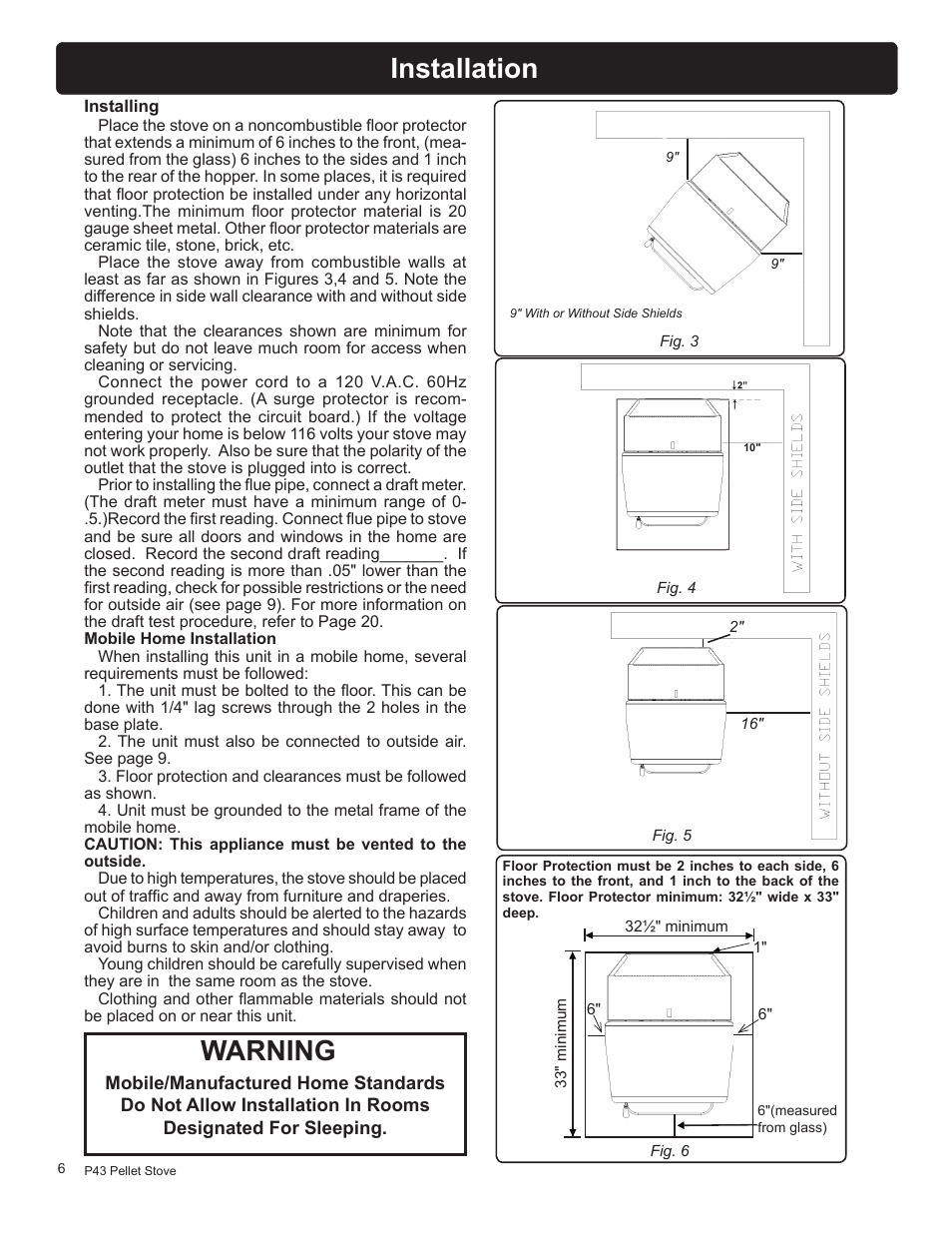 Installation, Warning | Harman Stove Company P43 User Manual | Page 6 / 32