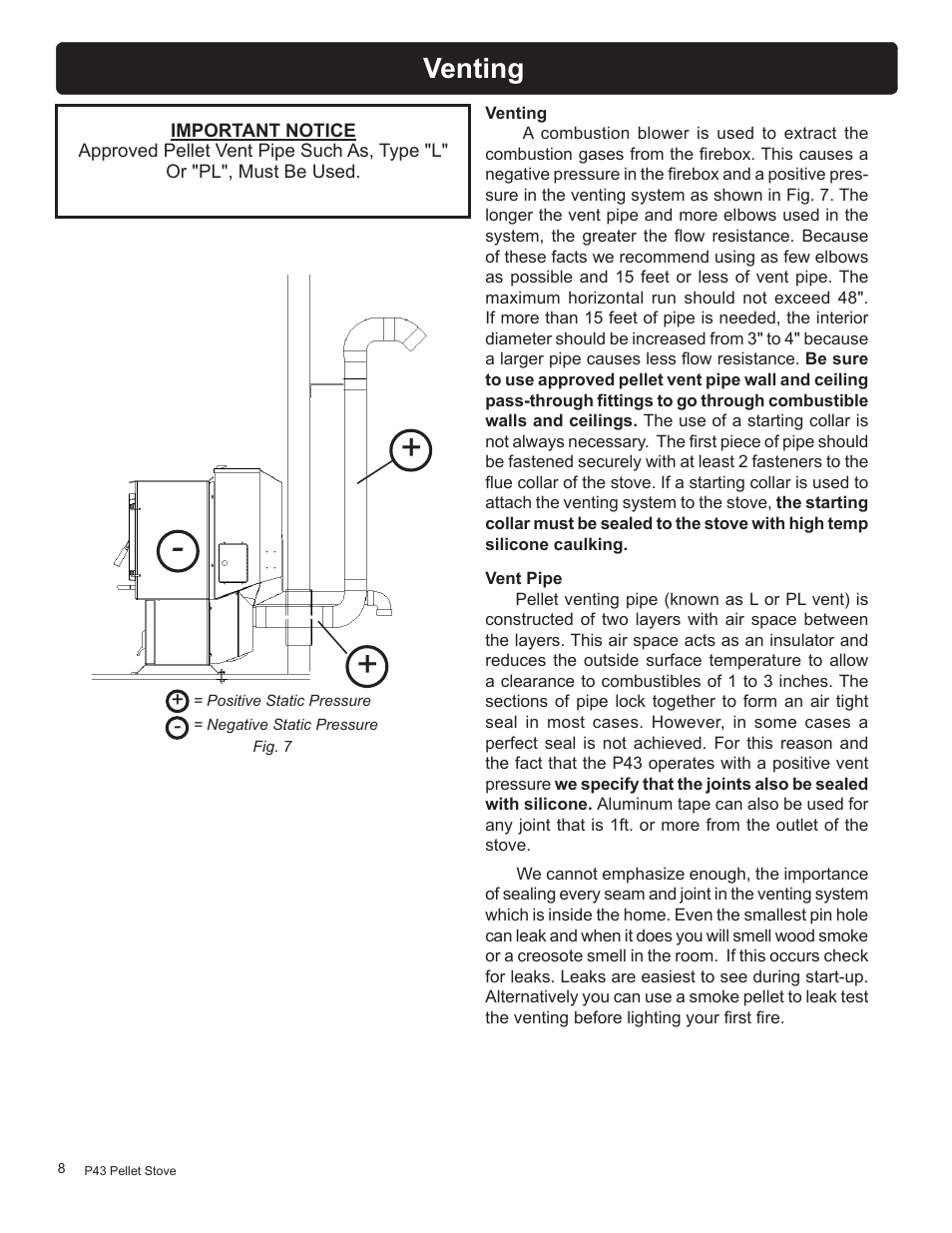 Venting | Harman Stove Company P43 User Manual | Page 8 / 32