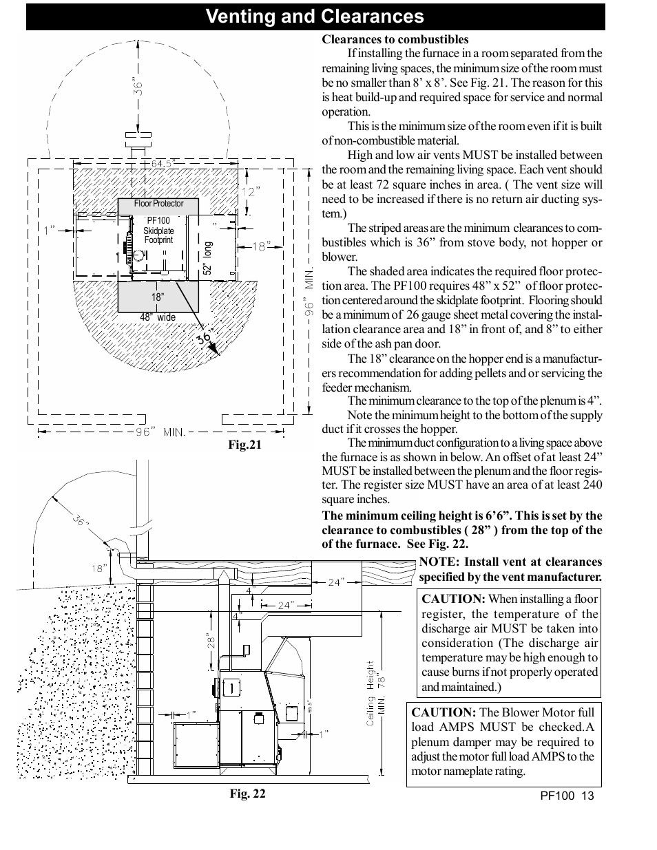 Venting and clearances | Harman Stove Company PF 100 User Manual | Page 13 / 41