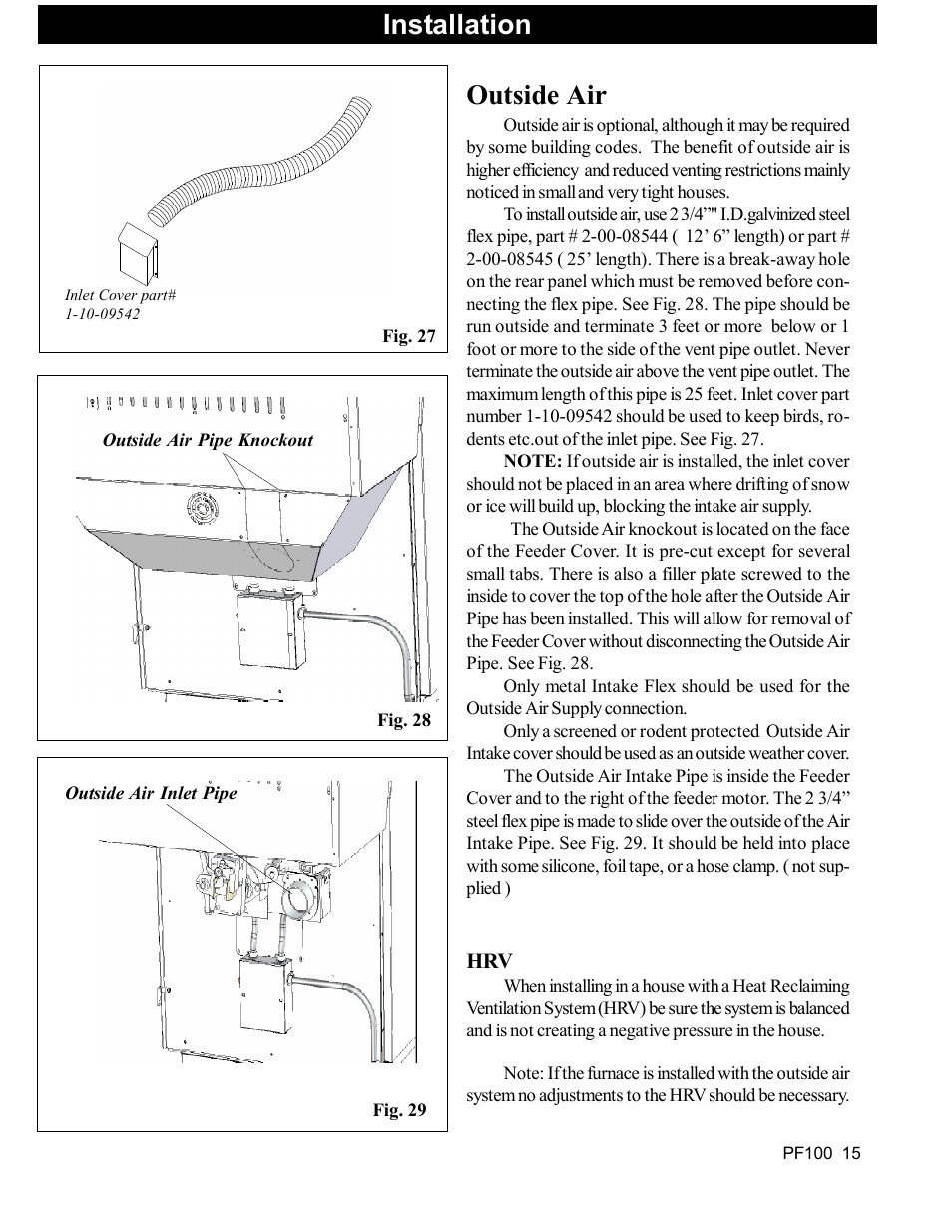 Outside air, Installation | Harman Stove Company PF 100 User Manual | Page 15 / 41