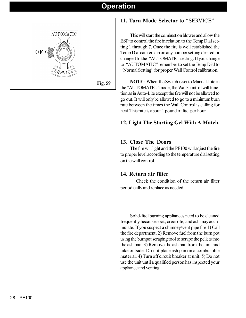 Operation | Harman Stove Company PF 100 User Manual | Page 28 / 41