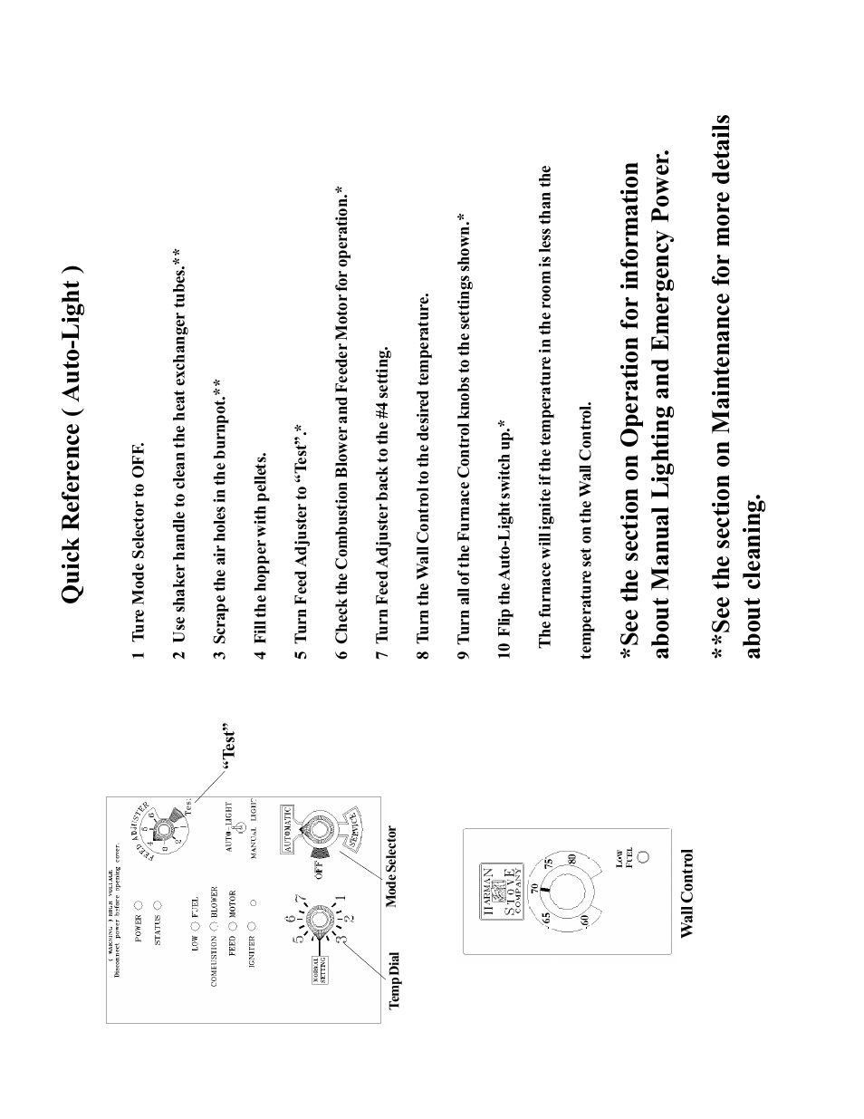 Qu ic k r ef er en ce ( a u to -l ig h t ) | Harman Stove Company PF 100 User Manual | Page 41 / 41