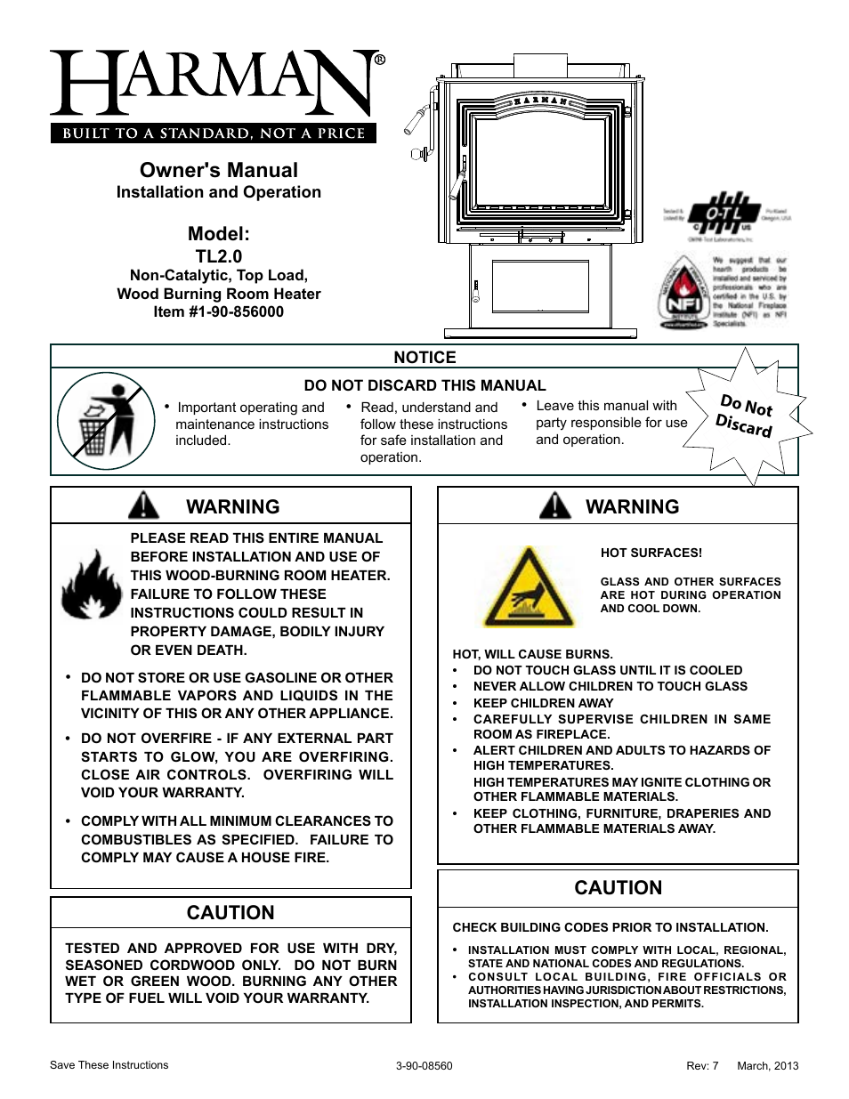 Harman Stove Company TL2.0 User Manual | 40 pages