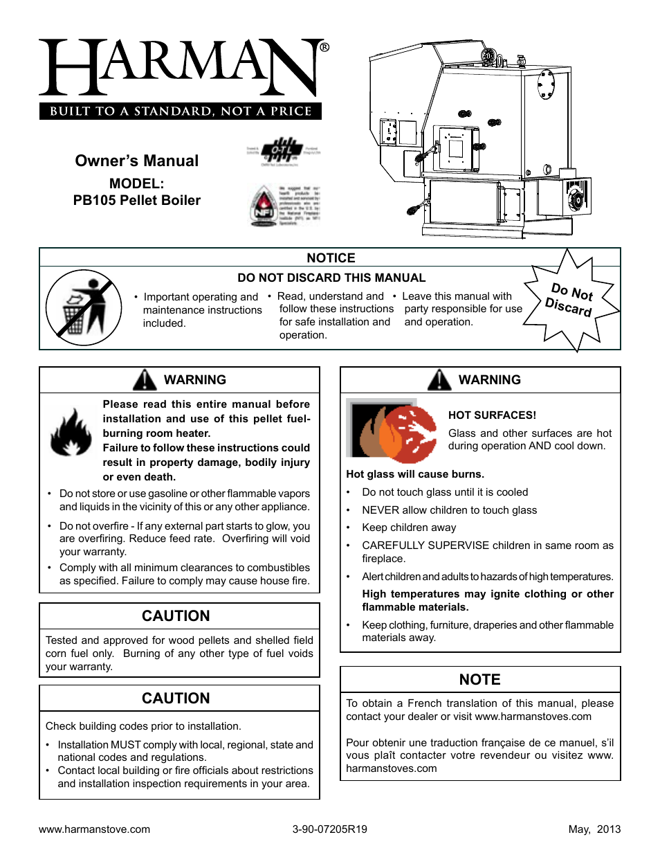 Harman Stove Company PB 105 User Manual | 50 pages