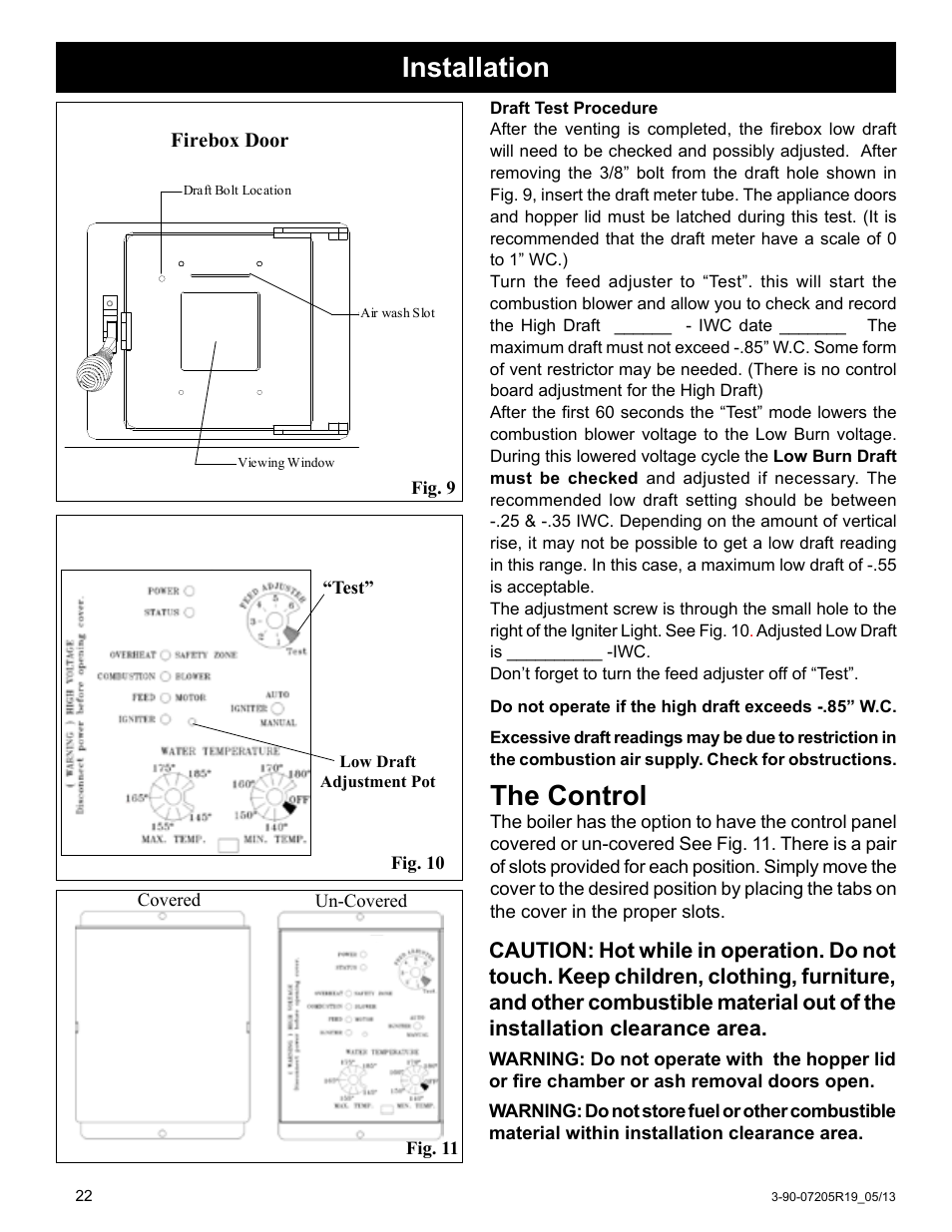 Installation, The control | Harman Stove Company PB 105 User Manual | Page 22 / 50