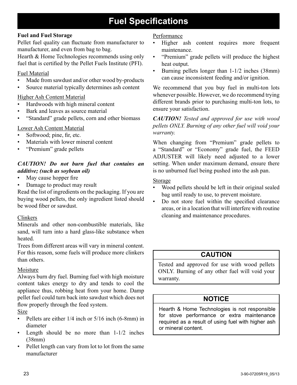 Fuel specifications | Harman Stove Company PB 105 User Manual | Page 23 / 50