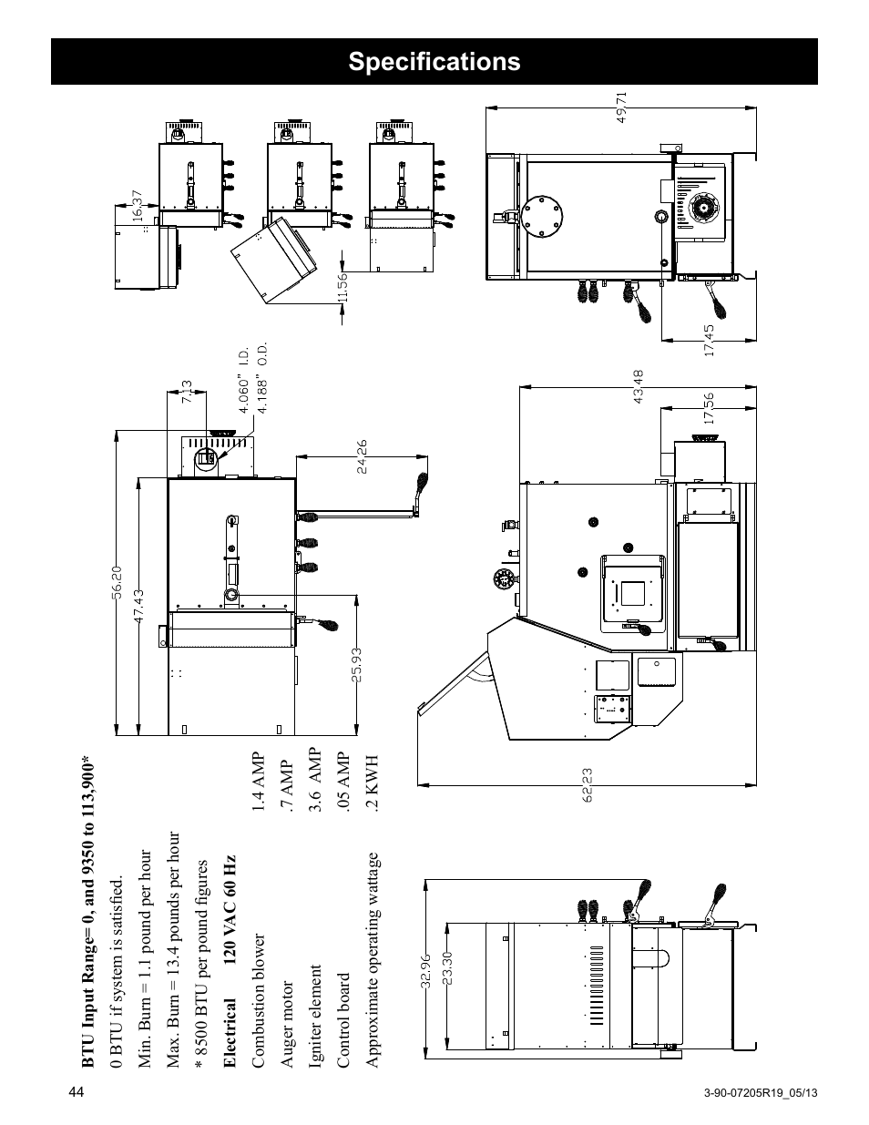 Specifications | Harman Stove Company PB 105 User Manual | Page 44 / 50