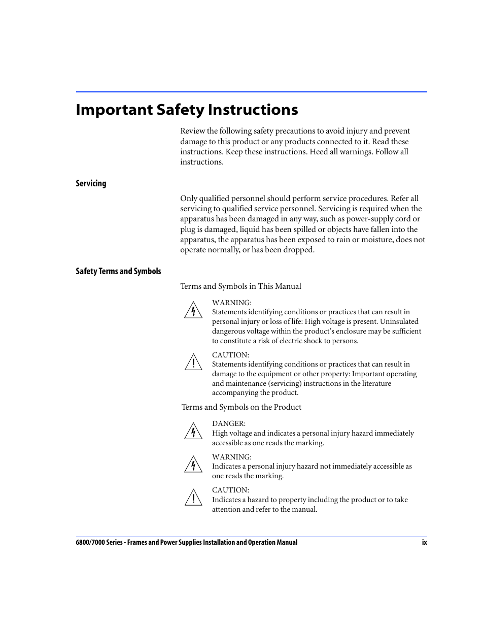 Servicing, Safety terms and symbols, Important safety instructions | Harris Performance 7000 User Manual | Page 11 / 76