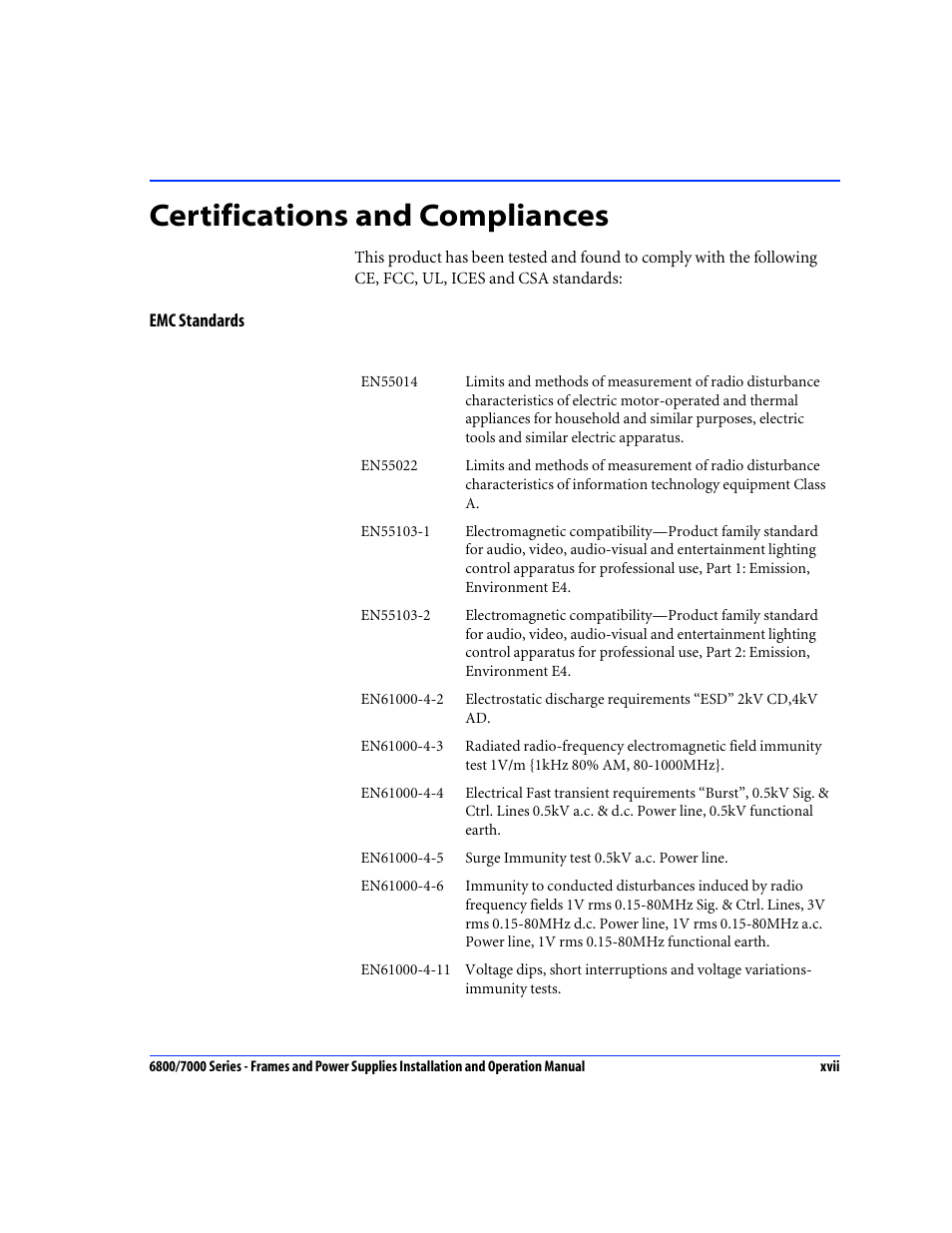 Emc standards, Certifications and compliances | Harris Performance 7000 User Manual | Page 19 / 76